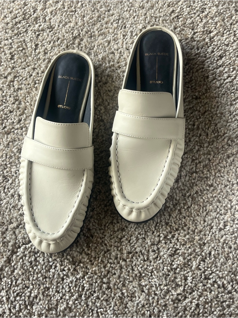 Black Suede Studio Women’s Coconut Calf Leather Slip-On Loafers Mule US 10 40 EU